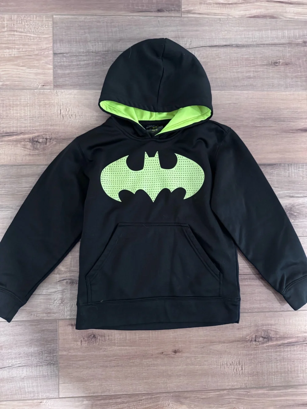 Kids Batman Black Hoodie with Neon Green Bat Logo
